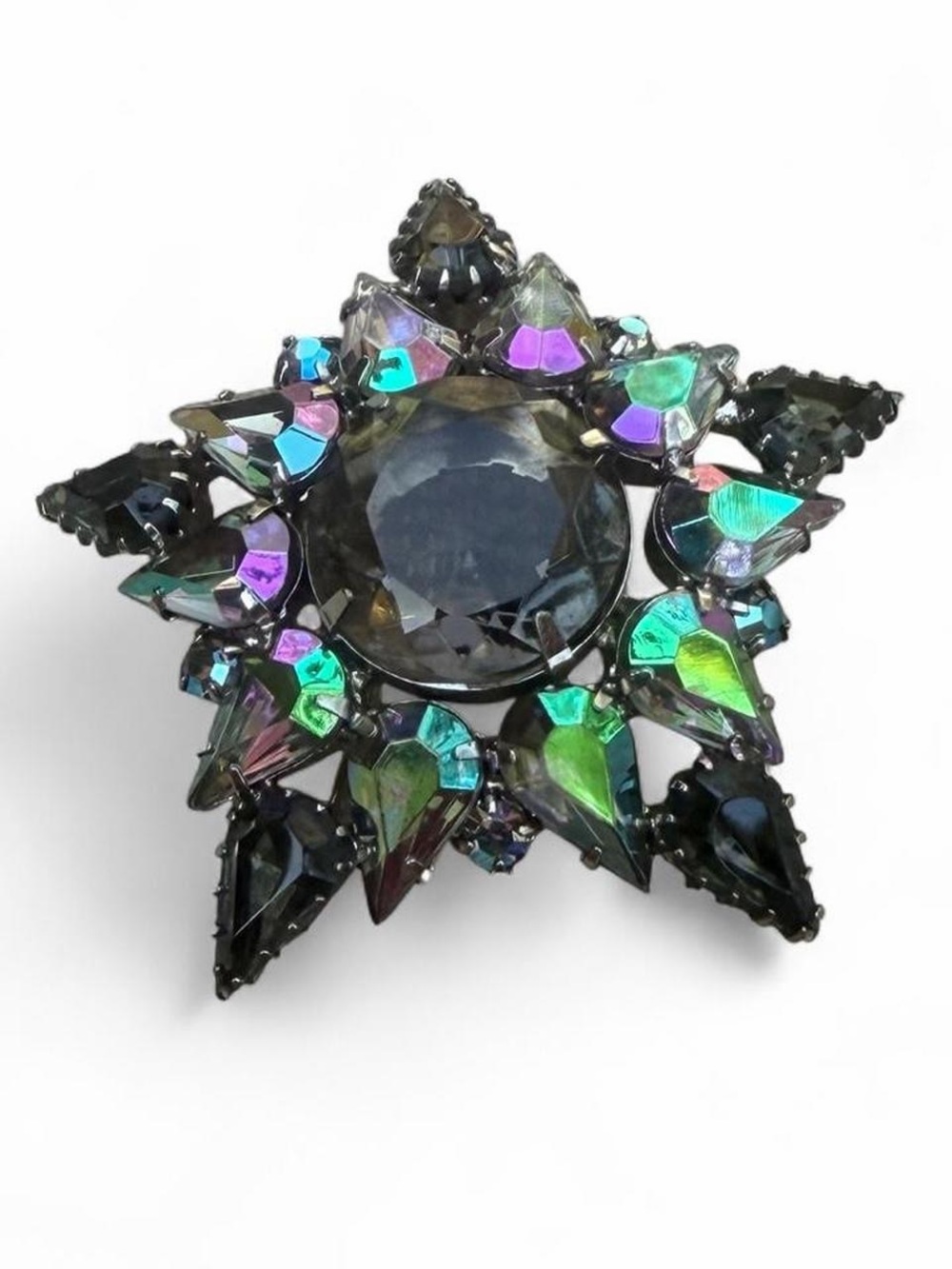 Iridescent Starburst Brooch Pin - Black and Multicolor - Women Jewelry